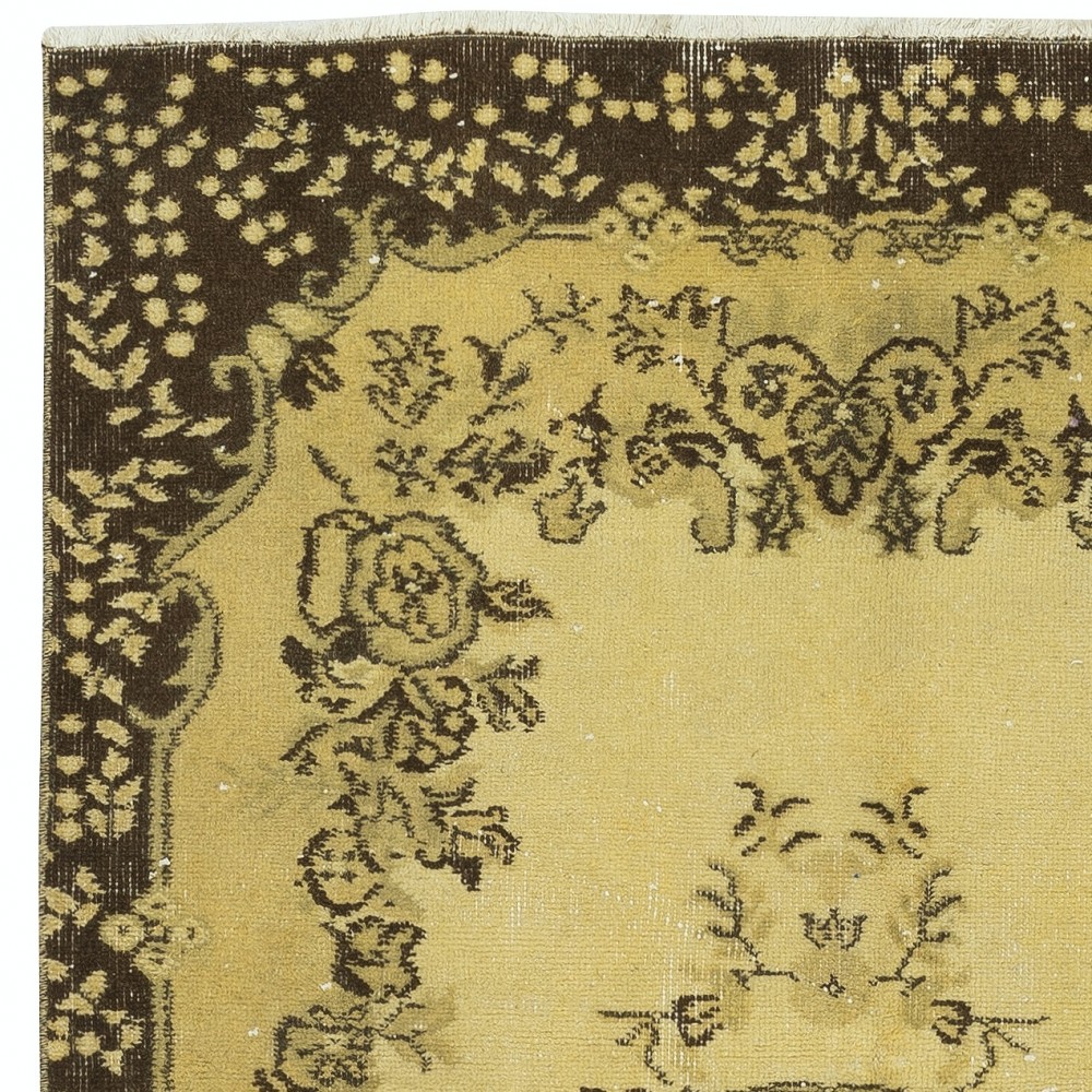 Modern Area Rug Over-Dyed in Yellow, Hand Knotted in Turkey