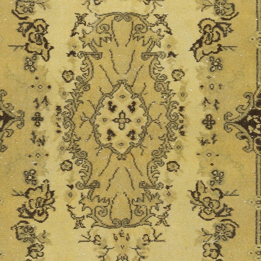 Modern Area Rug Over-Dyed in Yellow, Hand Knotted in Turkey