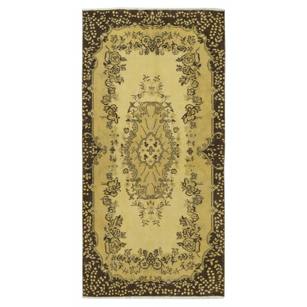 Modern Area Rug Over-Dyed in Yellow, Hand Knotted in Turkey