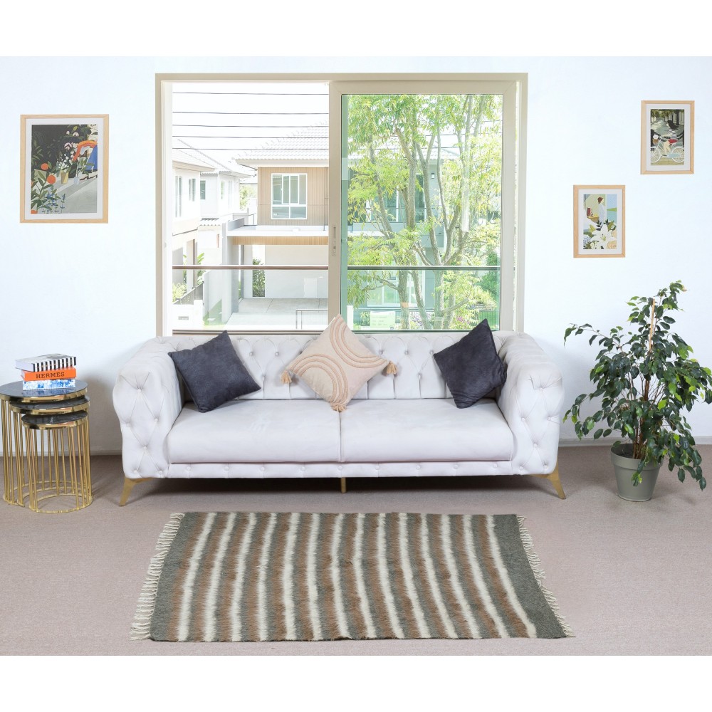 Flatweave Wool Kilim Rug. Kurdish Blanket. New Bed Cover. Striped Throw. Wall Hanging
