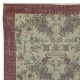 Vintage Handmade Beige Turkish Rug with Floral Design & Solid Red Border