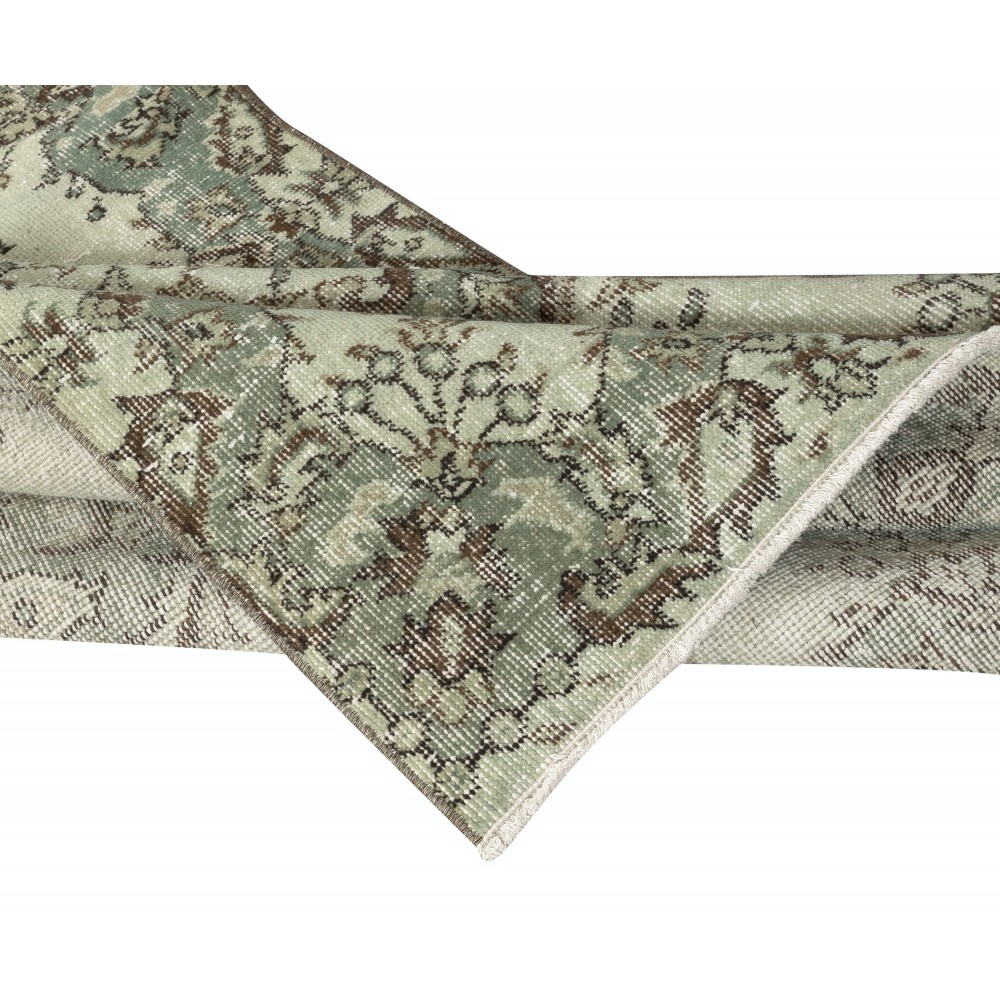 Contemporary Handmade Turkish Accent Rug in Light Green Color, Woolen Floor Covering