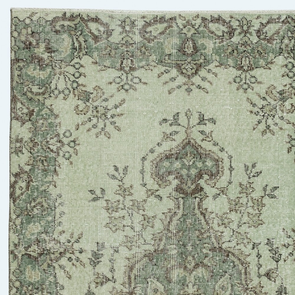 Contemporary Handmade Turkish Accent Rug in Light Green Color, Woolen Floor Covering