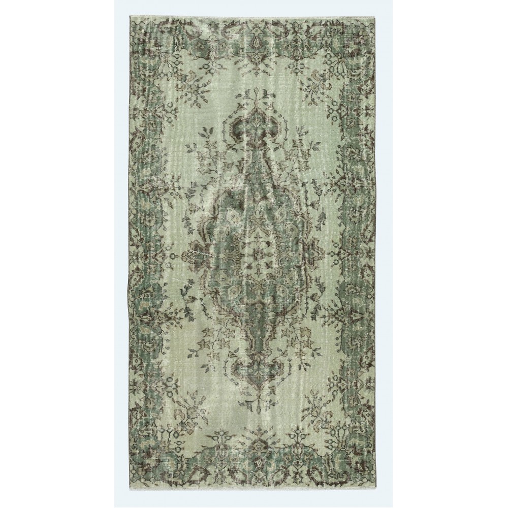 Contemporary Handmade Turkish Accent Rug in Light Green Color, Woolen Floor Covering