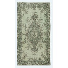 Contemporary Handmade Turkish Accent Rug in Light Green Color, Woolen Floor Covering