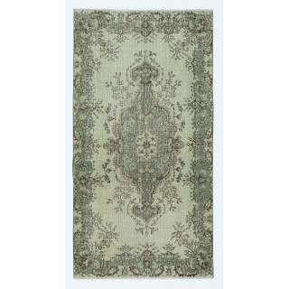 Contemporary Handmade Turkish Accent Rug in Light Green Color, Woolen Floor Covering