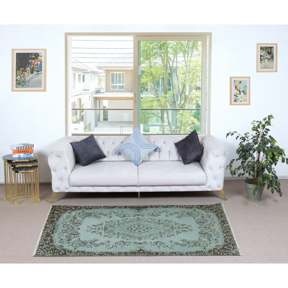 Modern Handmade Turkish Accent Rug for Entryway. Light Blue Color Kitchen Decor Rug