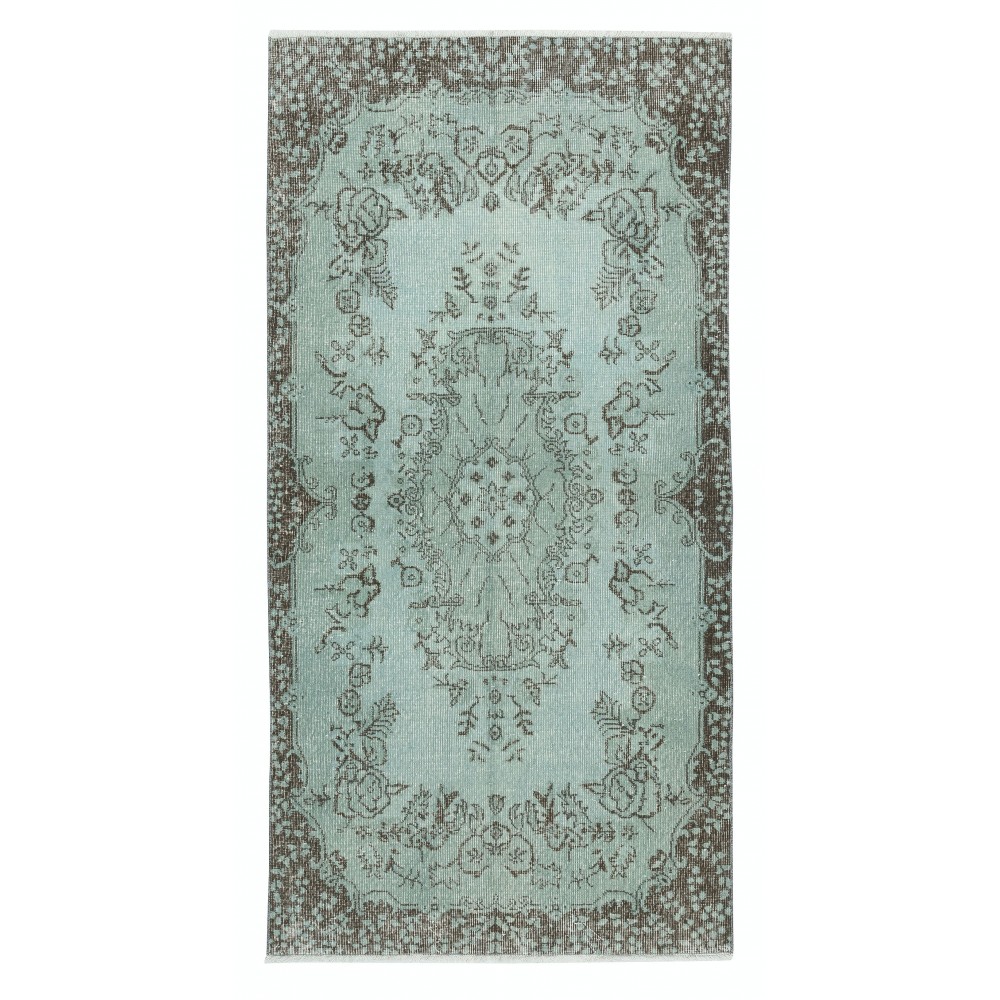 Modern Handmade Turkish Accent Rug for Entryway. Light Blue Color Kitchen Decor Rug