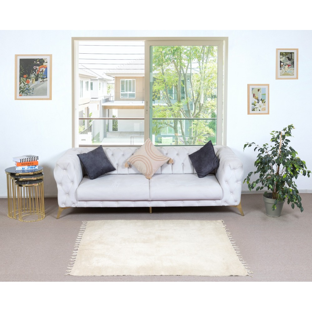 Flat-weave Kilim Rug made of goat's wool, Plain Cream Bed Cover, New Blanket, Wall Hanging