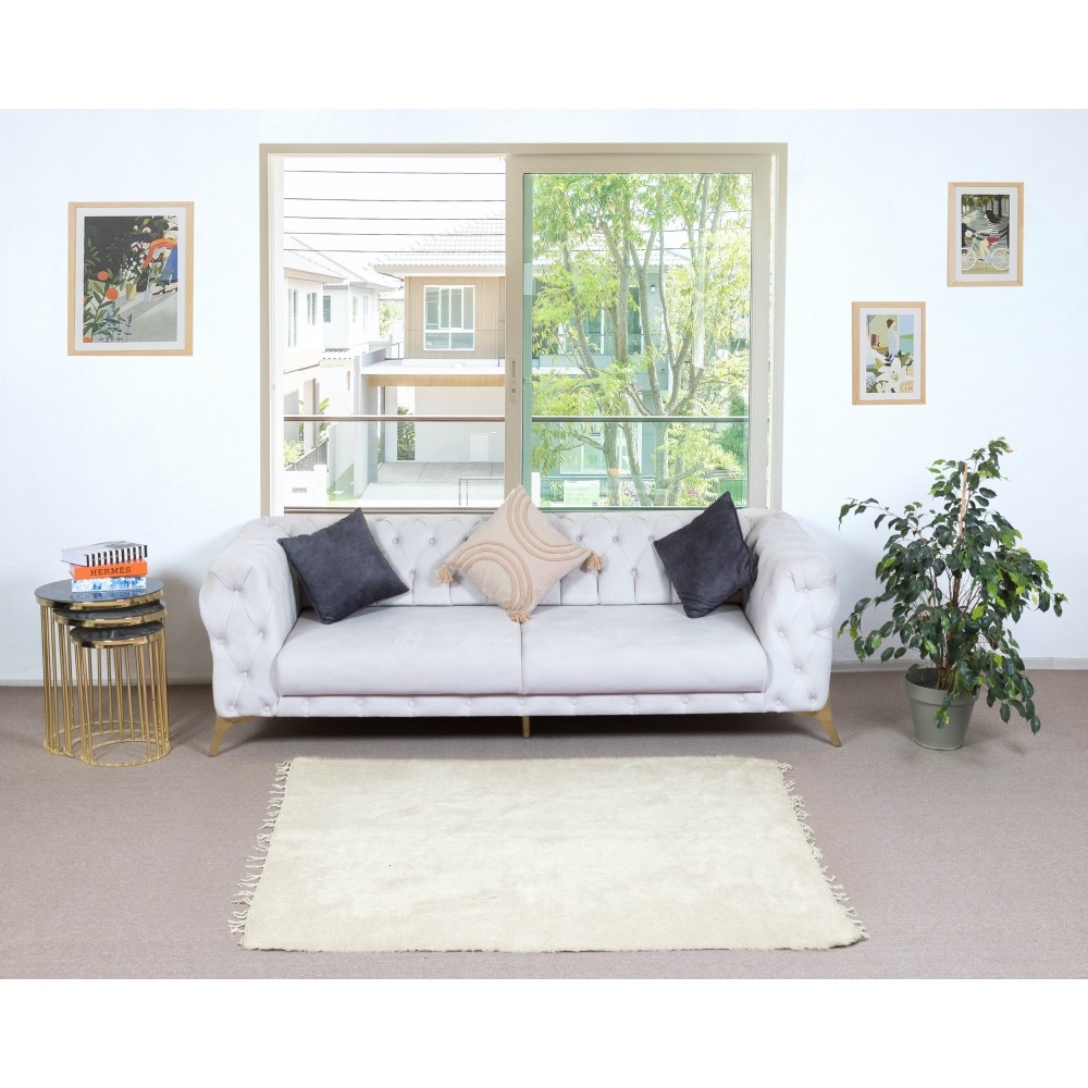 Flat-weave Kilim Rug made of goat's wool, Plain Cream Bed Cover, New Blanket, Wall Hanging