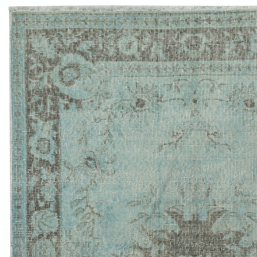 Blue Color Over-Dyed Small Rug. Handmade Turkish Accent Rug with Baroque Design