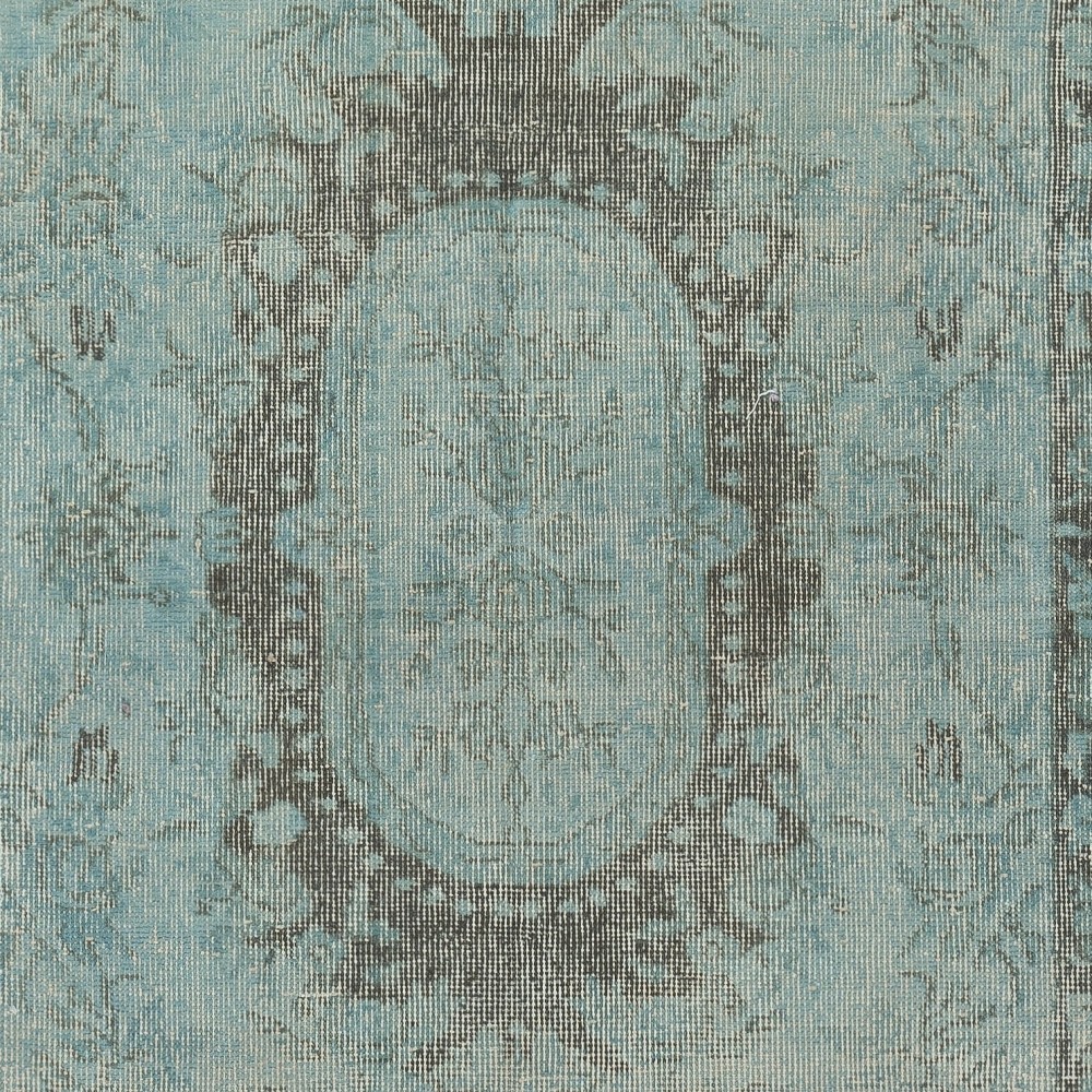 Blue Color Over-Dyed Small Rug. Handmade Turkish Accent Rug with Baroque Design