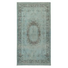 Blue Color Over-Dyed Small Rug. Handmade Turkish Accent Rug with Baroque Design