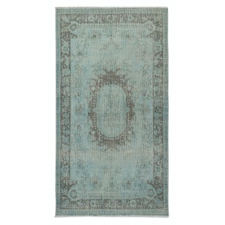 Blue Color Over-Dyed Small Rug. Handmade Turkish Accent Rug with Baroque Design