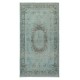 Blue Color Over-Dyed Small Rug. Handmade Turkish Accent Rug with Baroque Design