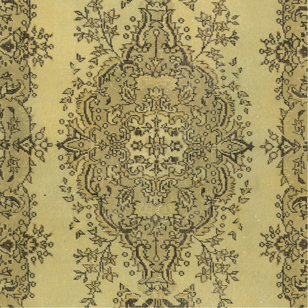 Modern Handmade Turkish Wool Area Rug in Yellow with Medallion Design