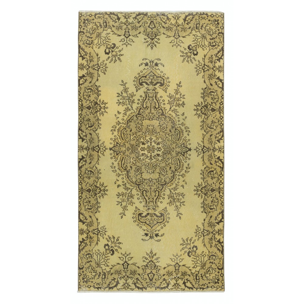 Modern Handmade Turkish Wool Area Rug in Yellow with Medallion Design