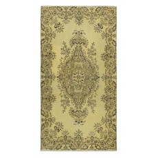 Modern Handmade Turkish Wool Area Rug in Yellow with Medallion Design
