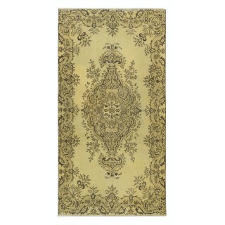 Modern Handmade Turkish Wool Area Rug in Yellow with Medallion Design