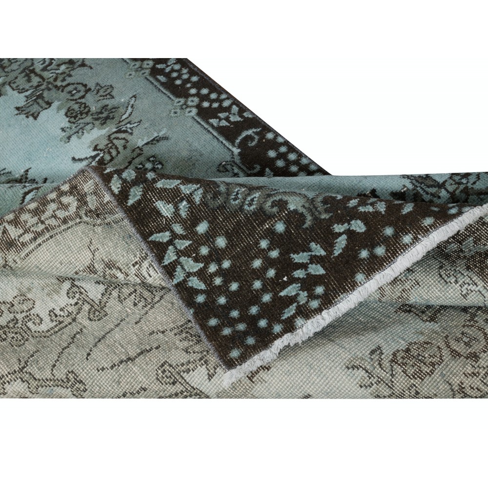 Modern Handmade Anti-Bacterial Turkish Accent Rug Re-Dyed in Blue. Woolen Floor Covering