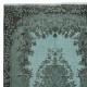 Modern Handmade Anti-Bacterial Turkish Accent Rug Re-Dyed in Blue. Woolen Floor Covering