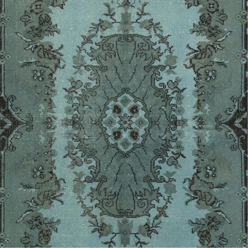 Modern Handmade Anti-Bacterial Turkish Accent Rug Re-Dyed in Blue. Woolen Floor Covering