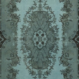 Modern Handmade Anti-Bacterial Turkish Accent Rug Re-Dyed in Blue. Woolen Floor Covering