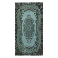 Modern Handmade Anti-Bacterial Turkish Accent Rug Re-Dyed in Blue. Woolen Floor Covering