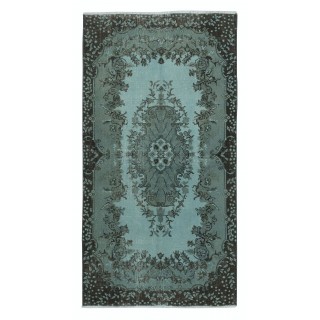 Modern Handmade Anti-Bacterial Turkish Accent Rug Re-Dyed in Blue. Woolen Floor Covering