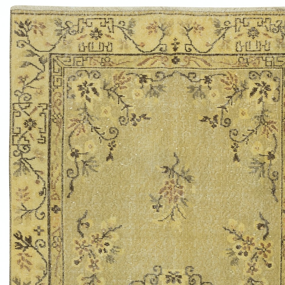 One of a pair Handmade Yellow Color Turkish Wool Rug with Art Deco Design