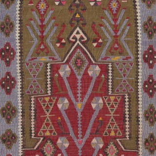 Hand-Woven Turkish Kilim. 100% Wool. Vintage Flat-Weave Rug