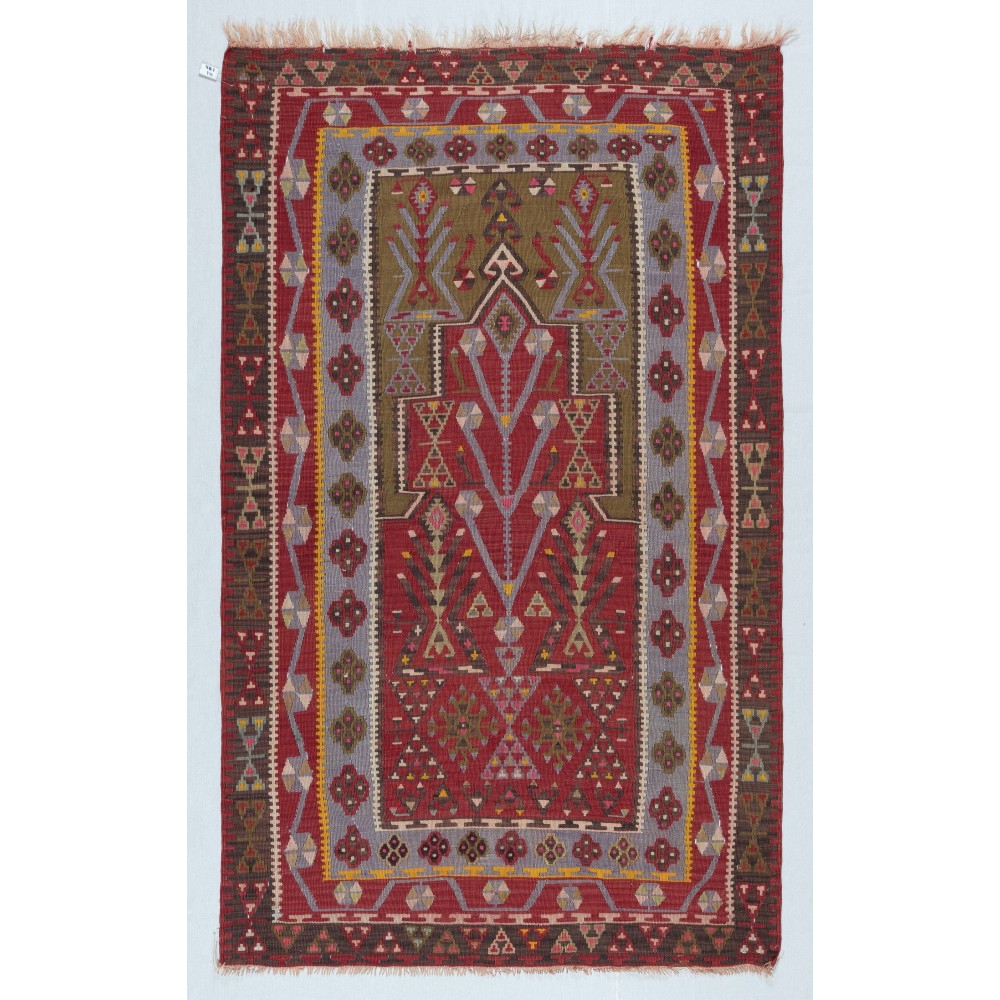 Hand-Woven Turkish Kilim. 100% Wool. Vintage Flat-Weave Rug