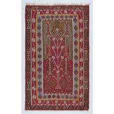 Hand-Woven Turkish Kilim. 100% Wool. Vintage Flat-Weave Rug