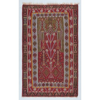 Hand-Woven Turkish Kilim. 100% Wool. Vintage Flat-Weave Rug