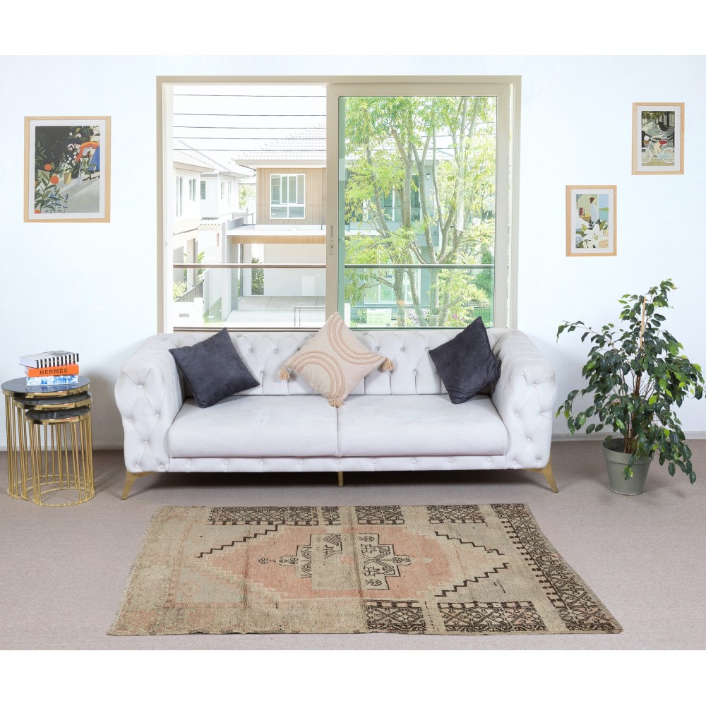 Vintage Turkish Oriental Rug. Ca 1960. One of a kind Handmade Village Rug. 100% Wool
