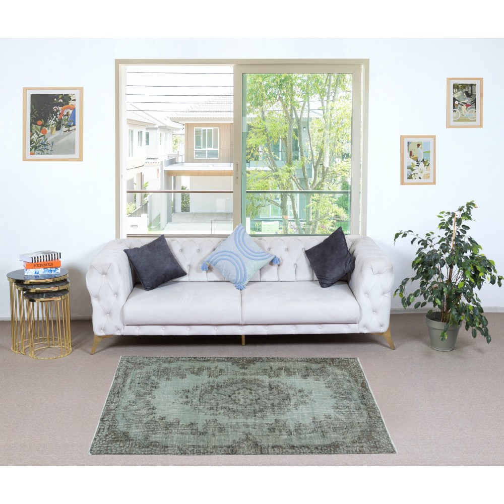 Modern Handmade Turkish Accent Rug for Entryway. Light Blue Color Kitchen Decor Rug