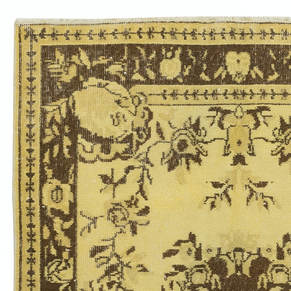 Overdyed Yellow Turkish Wool Rug, Modern Handmade Floor Covering