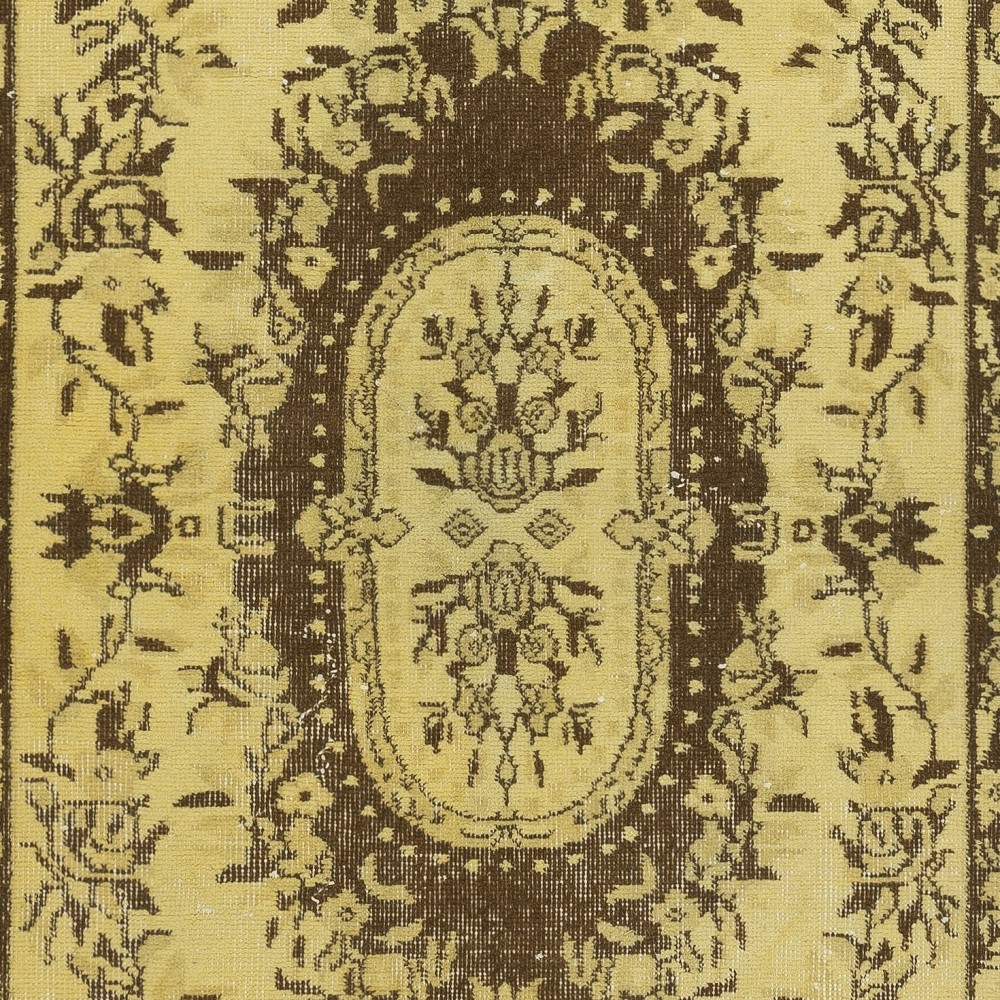 Overdyed Yellow Turkish Wool Rug, Modern Handmade Floor Covering