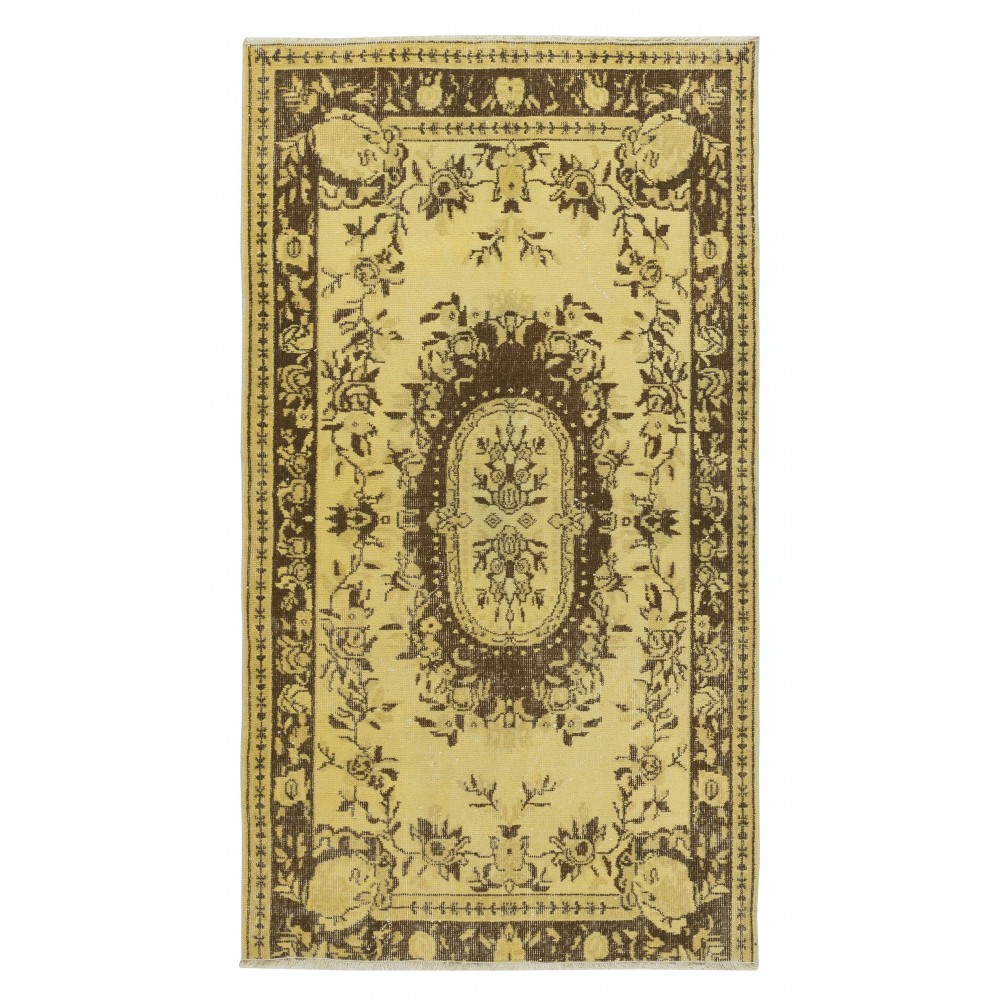 Overdyed Yellow Turkish Wool Rug, Modern Handmade Floor Covering
