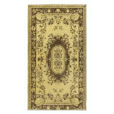 Overdyed Yellow Turkish Wool Rug, Modern Handmade Floor Covering