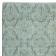 Light Blue Color Over-Dyed Small Rug. Modern Handmade Turkish Accent Rug with Floral Design