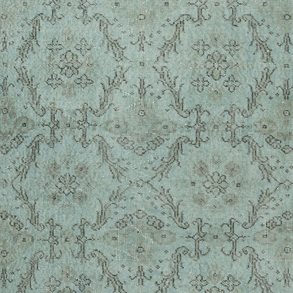 Light Blue Color Over-Dyed Small Rug. Modern Handmade Turkish Accent Rug with Floral Design
