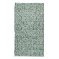 Light Blue Color Over-Dyed Small Rug. Modern Handmade Turkish Accent Rug with Floral Design