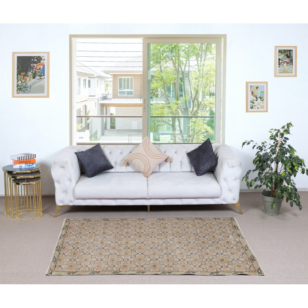 Vintage Handmade Pink Turkish Accent Rug with Floral Design
