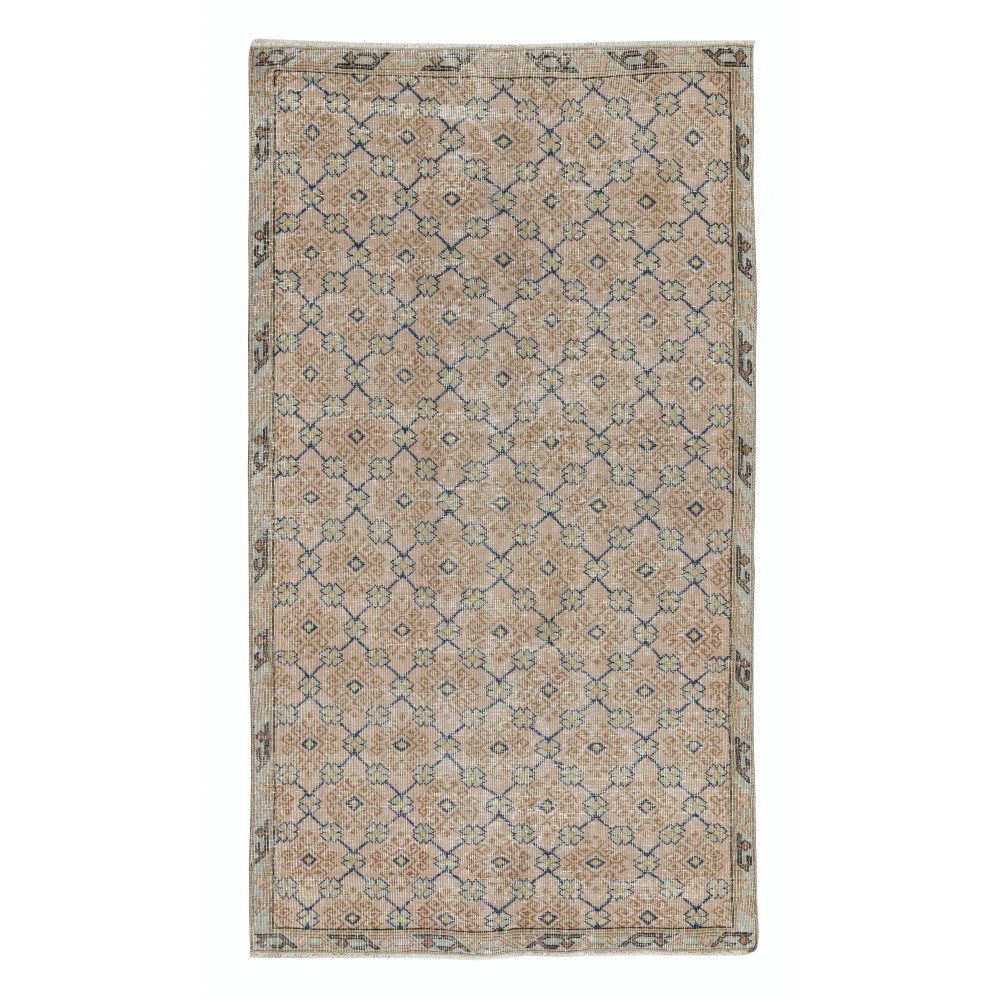 Vintage Handmade Pink Turkish Accent Rug with Floral Design
