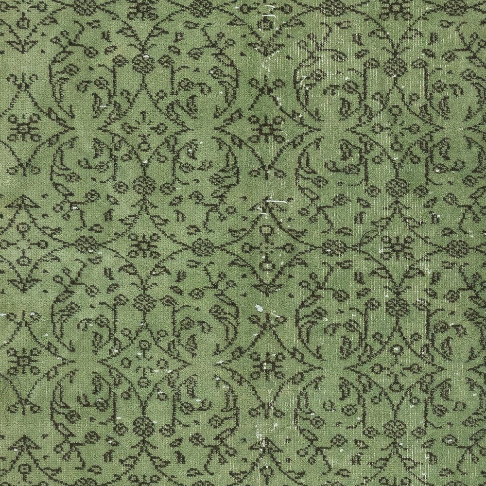 Green Color Modern Accent Rug with Floral Design, Hand-woven and Hand-knotted in Turkey