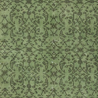 Green Color Modern Accent Rug with Floral Design, Hand-woven and Hand-knotted in Turkey
