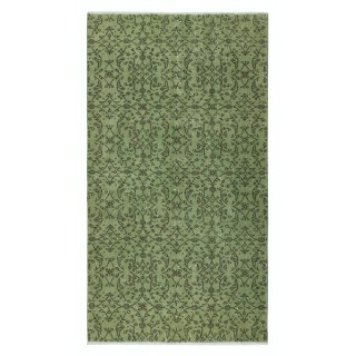 Green Color Modern Accent Rug with Floral Design, Hand-woven and Hand-knotted in Turkey