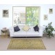 Modern Handmade Turkish Wool Area Rug in Yellow with Floral Design