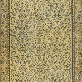 Modern Handmade Turkish Wool Area Rug in Yellow with Floral Design